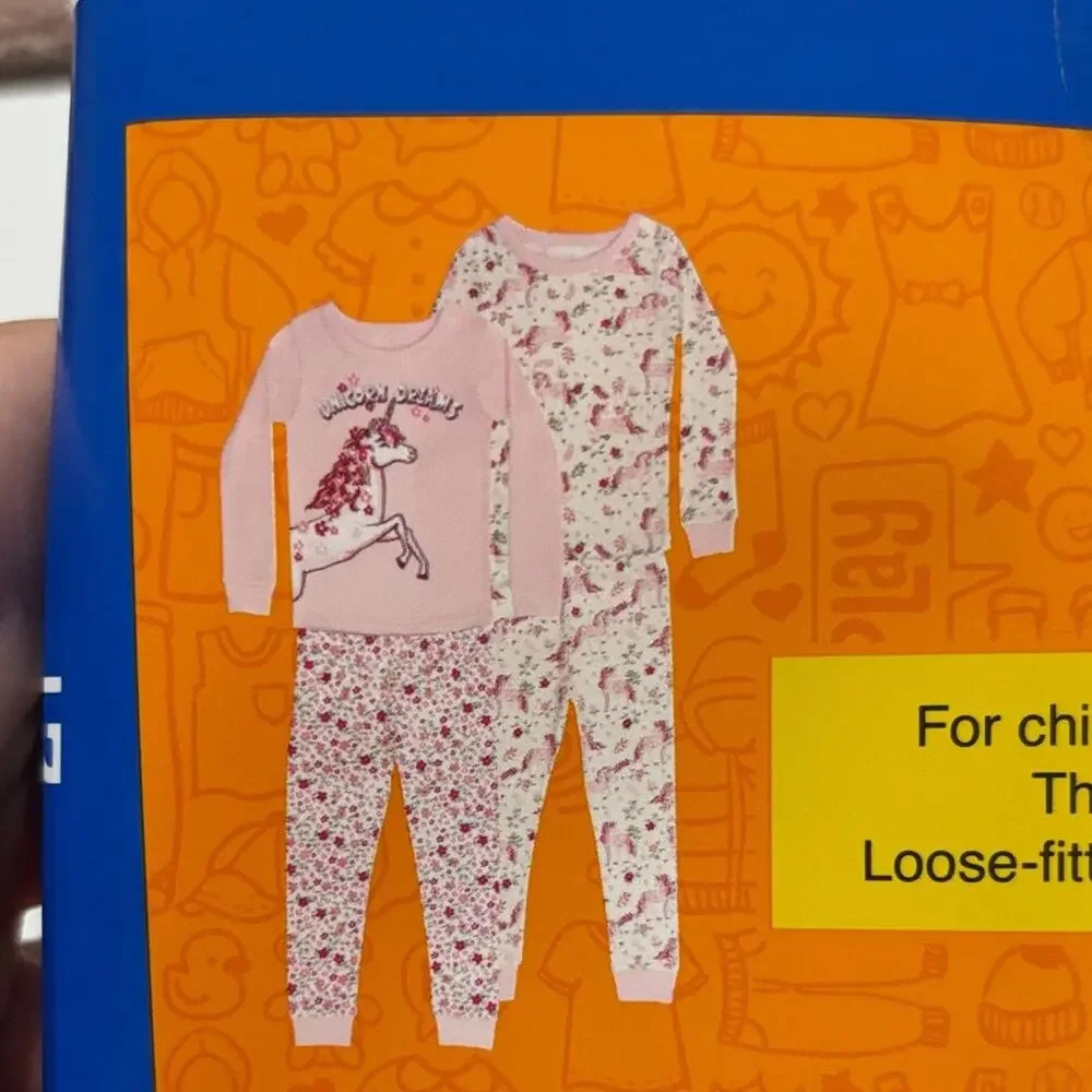 Member’s Mark 2t Pink Floral unicorn Baby Pajamas set of 2 tops 2 bottoms nwt